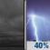 Tonight: A chance of rain showers between midnight and 3am, then a chance of showers and thunderstorms. Cloudy. Low around 40, with temperatures rising to around 42 overnight. East northeast wind 2 to 6 mph. Chance of precipitation is 40%. Tonight: Cloudy then Chance Showers And Thunderstorms